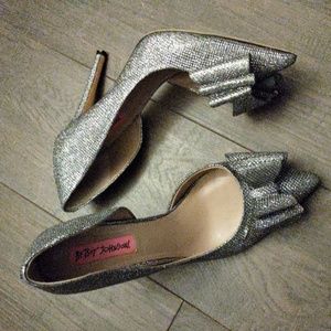 Betsey Johnson "Prince" Silver Metallic Glitter Stiletto Heels
